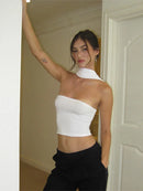 Top Cropped Branco/Preto Tomara que Caia Feminino – Slim Fit Elegante para o Verão 2025