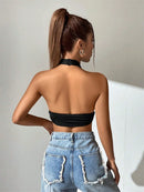 Cropped Feminino Frente Única Decote V Profundo – Costas Nuas Sexy Verão 2024