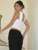 Top Cropped Branco/Preto Tomara que Caia Feminino – Slim Fit Elegante para o Verão 2025