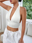 Cropped Feminino Frente Única Decote V Profundo – Costas Nuas Sexy Verão 2024