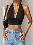 Cropped Feminino Frente Única Decote V Profundo – Costas Nuas Sexy Verão 2024