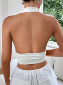 Cropped Feminino Frente Única Decote V Profundo – Costas Nuas Sexy Verão 2024