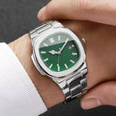 Relógio Masculino Elegance Square – Aço Inoxidável com Calendário